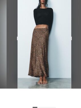 Zara Leopard-Print Satin Midi Skirt in Brown and Black size XL NWT